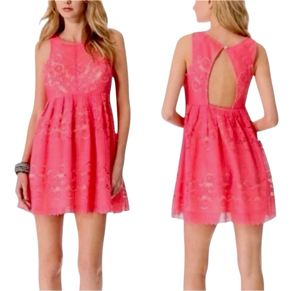 FREE PEOPLE Rocco Cherry Lace Fit‎ & Flare Mini Dress, Size 4